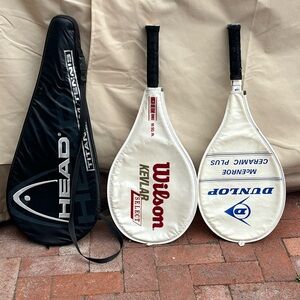 Wilson and Dunlop Tennis Racket Covers with rackets.